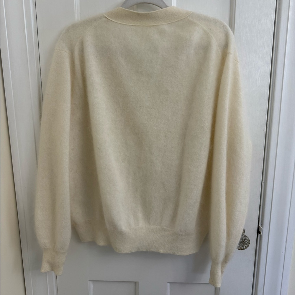 LilySilk 100% Cashmere Cardigan Sweater Pearl Button V Neck Medium White - Picture 4 of 4